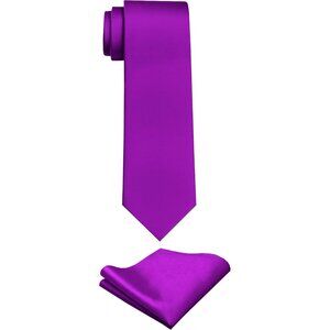 Men's Purple Solid Color Imported Formal Neck Ties And Pocket Square Sets
